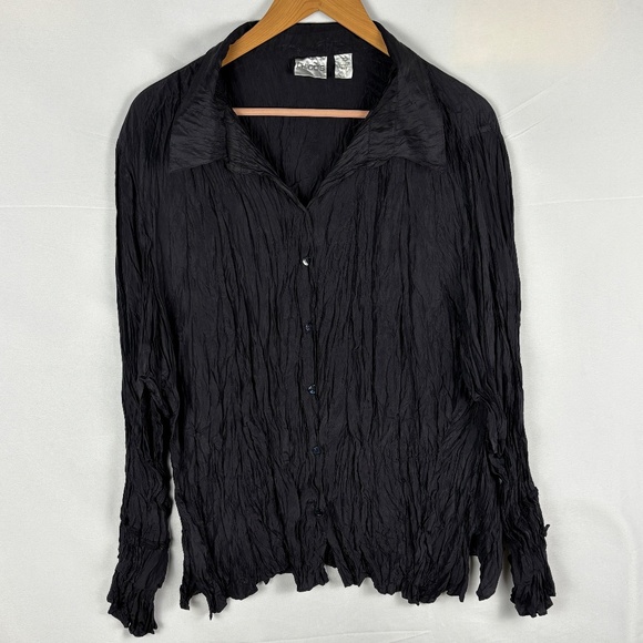 VTG Chicos Crinkle Silk Ruffle Sleeve Button Up Shirt Sz 1 = US: M/8 Luxe Party - Picture 1 of 12